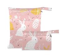 voucong Peach Cute Cartoon Conigli Impermeabile Sacchetto Bagnato Del Bambino 2 Pack Borsa Per Pannolini Essenziali Con Manici Per Pannolini