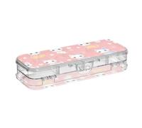 voucong Peach Cute White Cats Spring Clear Pencil Box 2 Layer Hard Pen Case per forniture artistiche con scatto e coperchio