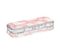 voucong Peach Cute White Cats Spring Clear Pencil Box Double Deck Pen Case Trasparente Hard per Craft Art con scatto e coperchio