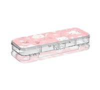 voucong Peach Cute White Cats Spring Clear Pencil Box Double Deck Penne Custodia rigida per la scuola con coperchio a scatto