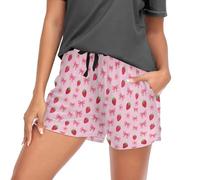 voucong Pink Strawberries Bow Flower Casual Pj Pants Donna Elegante Boxer per le Donne, Fiore Fiore Fiocco Fragole Rosa, XL