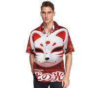 voucong Ragno giapponese Lily Anime Flower Fox Hawaiian Uomo Manica Corta Button Down Camicia Sportiva, Multicolore, 3XL