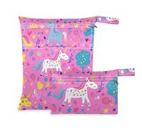 voucong Rainbow Color Cute Unicorns - Borsa impermeabile riutilizzabile da viaggio per bambini, con manici, confezione da 2