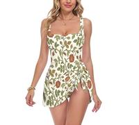 voucong Retro Red Roses William Morris comodo supporto un pezzo costume da bagno da donna a vita alta controllo pancia, Rose rosse retrò William Morris, S