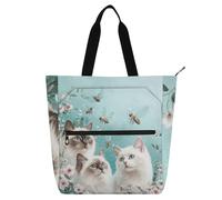 voucong Robusta borsa tote per libri con gatti Ragdoll turchese per bambini, studenti adulti borsa a tracolla resistente all'acqua per biblioteca borsa a tracolla con cerniera per scuola e tempo di