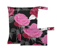 voucong Roses Peach - Set di 2 borse da bagno con cerniera, per bambini, con manici, colore: nero pesca