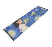 voucong Runner per camera da letto, lavabile in lavatrice, antiscivolo, con nappe, tappetino da ingresso, per cucina, sala da pranzo, decorazione per la casa, motivo: ragazza con lucciola, pittura