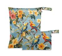 voucong Sacchetti per pannolini con piante tropicali, pappagalli, animali, confezione da 2 sacchetti per pannolini bagnati, articoli essenziali con manici per pannolini per bambini