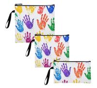 voucong Sacchetti per snack da viaggio riutilizzabili con impronte di mani color arcobaleno, 3 pezzi, impermeabili, per picnic, lavoro, viaggi, ufficio