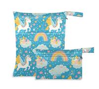 voucong Sacchetti riutilizzabili con unicorni blu dei cartoni animati per bagnato, confezione da 2 sacchetti bagnati per costume da bagno con manici per spiaggia