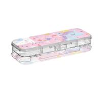 voucong Scatola di matite in plastica trasparente a 2 strati con unicorni carini, per bambini, con coperchio a scatto