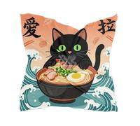 voucong Sciarpa di seta da donna alla moda leggera sciarpa quadrata in raso per le donne per l'inverno Cat Ramen Arte giapponese Wave