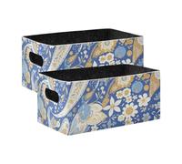 voucong - Secchi portaoggetti in tessuto stile bohémien, design classico in cashmere, colore blu e bianco, confezione da 2 organizer per cestini decorativi per scaffali e armadi