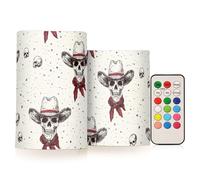 voucong Set di 2 candele con ciondolo primitivo a forma di teschio di cowboy occidentale (longword) con luci tremolanti elettroniche, candele a batteria, telecomando per il Ringraziamento (prop2)