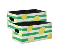 voucong Set di 2 cesti portaoggetti pieghevoli a righe verdi e bianche per dispense, mensole, cassetti, armadietto, aula, ufficio