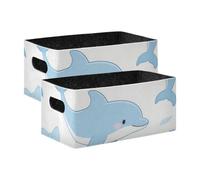 voucong - Set di 2 cestini rettangolari con motivo delfino blu per organizzare vestiti, jeans, libri