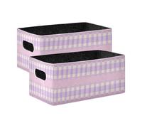 voucong Set di 2 contenitori pieghevoli in pizzo a righe per dispense, mensole, cassetti, ufficio, aula, rosa e viola