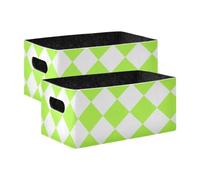 voucong Set di 2 cubi portaoggetti in tessuto scozzese giallo verde bianco per dispensa, scaffali, cassetti, ufficio, aula, ufficio