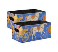 voucong Set di 2 grandi cestini portaoggetti in tessuto blu a forma di carrozza principessa per organizzare vestiti, jeans, libri