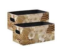 voucong Set di 2 grandi contenitori decorativi a fiori giapponesi dorati per dispense, mensole, cassetti, armadietto, aula, ufficio