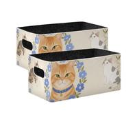 voucong Set di 2 scatole portaoggetti pieghevoli a forma di gatto beige per armadio, mensole, cassettiera