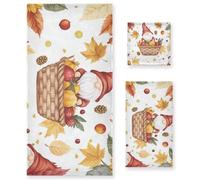 voucong Set di 3 asciugamani assorbenti per il viso con nani del raccolto autunnale, 1 asciugamano da bagno, 1 asciugamano per le mani, 1 panno per cucina, bagno, yoga, palestra