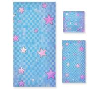 voucong Set di 3 asciugamani colorati per il viso ad asciugatura rapida con motivo a quadri e stelle, 1 asciugamano da bagno, 1 asciugamano per le mani, 1 panno per spiaggia, capelli, viso, palestra