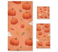 voucong Set di 3 asciugamani da viso con zucca autunnale arancione dalla testa ai piedi, 1 asciugamano da bagno, 1 asciugamano per le mani, 1 panno per cucina, bagno, yoga, palestra