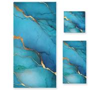 voucong Set di 3 asciugamani da viso in microfibra blu marmo, turchese reale, 1 asciugamano da bagno, 1 asciugamano per le mani, 1 panno per bagno cucina