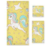 voucong Set di 3 asciugamani per il viso con pony e unicorni gialli da testa a piedi, 1 asciugamano da bagno, 1 asciugamano per le mani, 1 panno per cucina, bagno, yoga, palestra