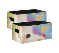 voucong Simpatici cubi portaoggetti pieghevoli con unicorni bianchi in stile cartone animato, confezione da 2 contenitori pieghevoli per mensole, cassetti, scrivania, armadio, sala giochi, aula e