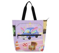 voucong Simpatico cartone animato auto strada bambini Tote Bag per bambini ragazzi ragazze robusta borsa della spesa riutilizzabile con tasche con cerniera per la scuola shopping drogheria