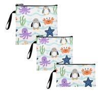 voucong Simpatico cartone animato viola animale marino pinguino 3 pezzi riutilizzabile panino e snack borse portatile pranzo tote bag per donne ragazze viaggio