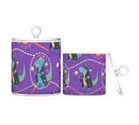 voucong Simpatico contenitore in plastica trasparente viola con dinosauro cartone animato con coperchio dispensa Essentials decorativo per filo interdentale s confezione da 2