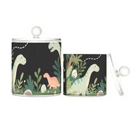 voucong Simpatico dinosauro in plastica trasparente con coperchio dispensa Essentials decorativo per filo interdentale, confezione da 2