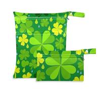 voucong St. Patrick's Cartoon Clover Green Mess-Proof Wet Clothes Bag 2 Pack Travel Essentials per bambino con manici per spiaggia