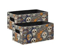 voucong Sugar Skulls - Cestini portaoggetti decorativi pieghevoli e decorativi, grandi, per armadi, cassetti, 2 pezzi, colore: arancione