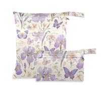 voucong Summer Fresh Flower Butterflies Purple - Borsa per vestiti riutilizzabile, confezione da 2, per costume da bagno con manici per scenario