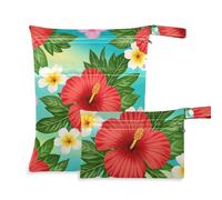voucong Summer Plumeria Hibiscus Flower - Borsa da bagno bagnata lavabile, confezione da 2 borse per pannolini, articoli essenziali con manici per asilo nido