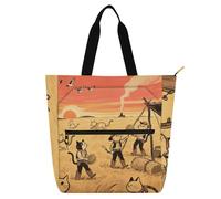 voucong Sunset Prairie Cat Cowboy rosso bambini carino tote bag per bambini studenti adulti grande biblioteca libro borsa a tracolla con tasche per la scuola shopping drogheria