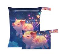 voucong Sweet Pig Starry Night Blue - Borsa per la biancheria impermeabile, confezione da 2, essenziale da viaggio, con manici, per asilo nido