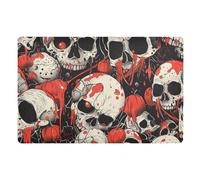 voucong Tappeto con teschio per fan dell'orrore, rosso e bianco, 81,3 x 50,8 cm, retro in gomma antiscivolo, ultra sottile, per ingresso, porta anteriore e posteriore