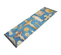 voucong Tappeto da soggiorno lavabile, antiscivolo, da cucina, con nappe, per bagno, lavanderia, decorazione per la casa, arte pittura a olio, chiesa, blu