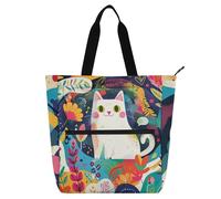 voucong The Cat in The Garden Kid Tote Bag per bambini, studenti, adulti, borsa leggera per biblioteca con tasche con cerniera, per scuola, shopping, spiaggia