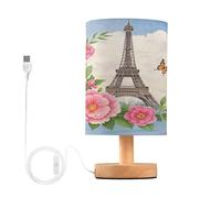 voucong Torre di ferro parigina romantica con fiori ha condotto le lampade con la porta USB per le luci notturne della biblioteca