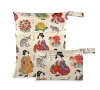 voucong Ukiyo-e - Set di 2 borse da bagno lavabili da donna in stile retrò giapponese Ukiyo-e, essenziali da viaggio per bambini, con manici per scenario