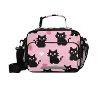 voucong Un simpatico cartone animato nero pixel gatto grande borsa per il pranzo con tracolla grande pranzo boxman scatola per il pranzo per adolescenti università