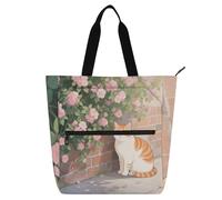 voucong Una graziosa borsa per libri con gatti arancioni in stile cartone animato, per bambini, studenti, adulti, robusta borsa tote per insegnanti, borse con tasche interne per scuola, shopping