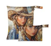 voucong Western Cowgirl - Borsa per pannolini con cerniera, 2 pezzi, con manici, per palestra