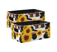 voucong Western Highland Cow Girasole Robusto Cesto portaoggetti 2 pezzi Organizzatori Vestiti e Storage per Mensole Cassetti Scrivania Armadio Sala Giochi Aula Ufficio